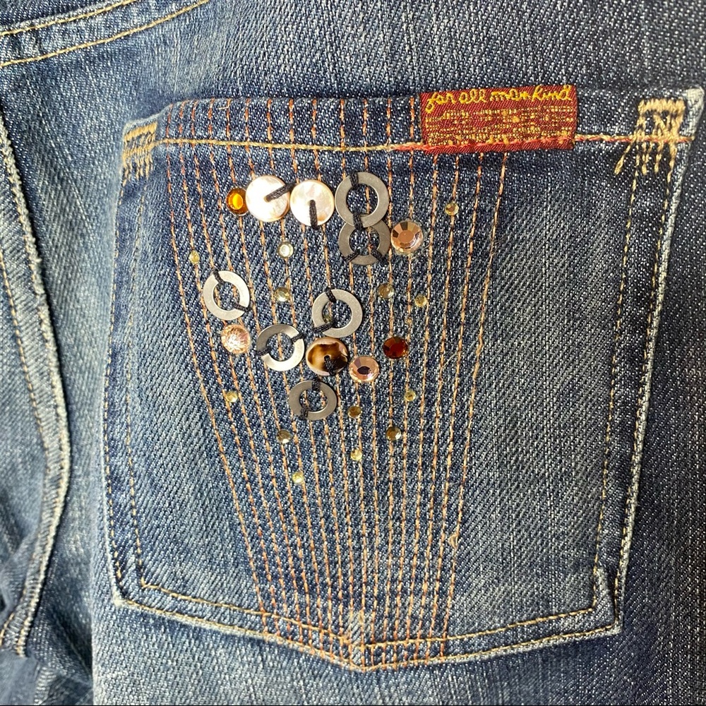 7 for all mankind blue rhinestones flare leg pants